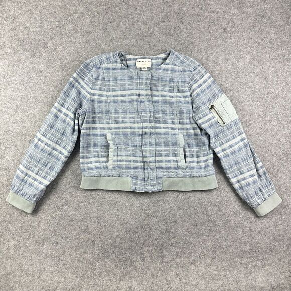 Marrakech Anthropologie Felina Blue Bomber Jacket Womens XL Textured Zip Snap - Picture 1 of 16